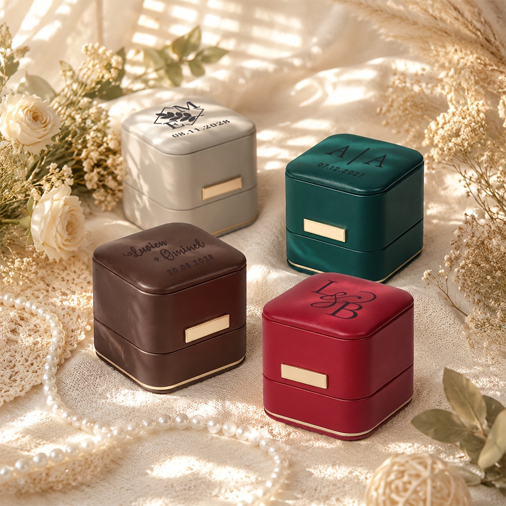 Personalized Faux Leather Jewelry Box for Engagement and Wedding
